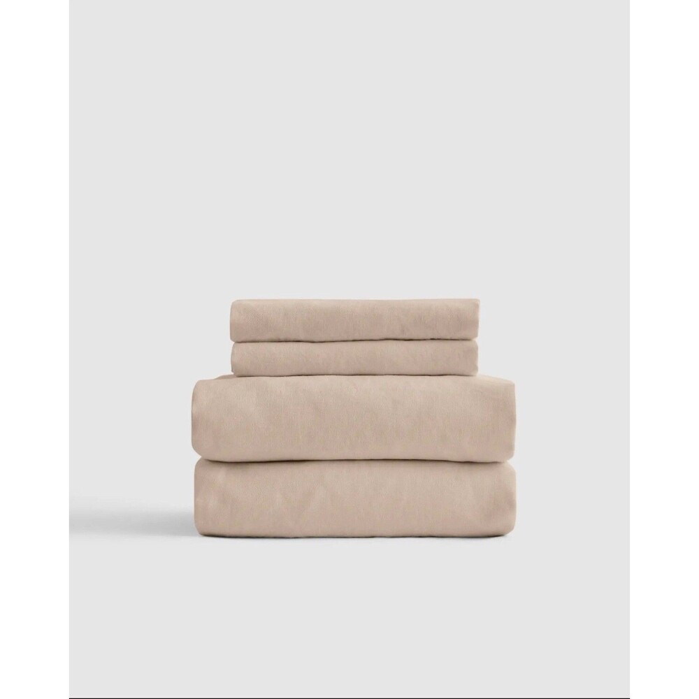 Quince Organic Brushed Cotton Sheet Set 4 Piece QUEEN Toffee NEW $99.90 Retail